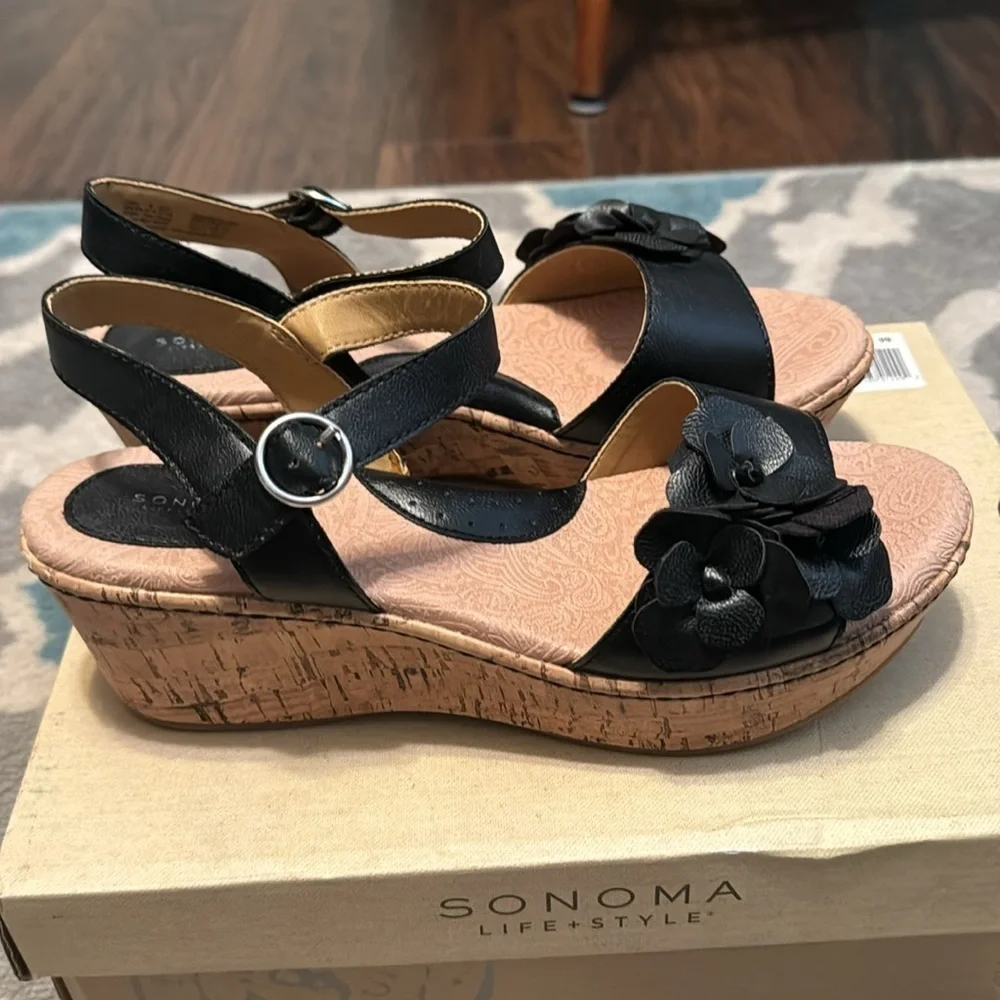 NIB Sonoma Black Cork Wedges - Size 8M